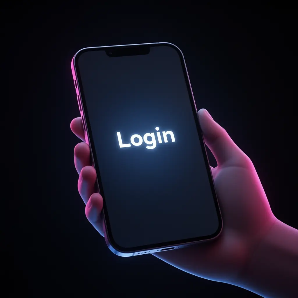 Stylish glowing login screen on a smartphone representing secure access to the AP33 casino account for players in Malaysia